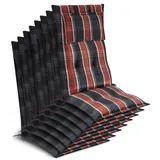 Beautissu Hochlehnerauflage 8x Premium Hochlehnerauflage 120x50x7cm, Grau-Oranage-Weiß-Kariert, Gartenstuhlauflage Hochlehner - Robuster Stoff & UV-Lichtechtheit bunt|grau