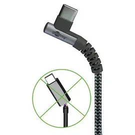 goobay 64660 USB C USB C Kabel mit 90 Grad Winkel / Handykabel 480 Mbits / USB 2.0 m Grau