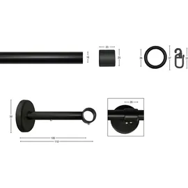 GARESA Gardinenstange Rustika schwarz, L:120cm Ø:16mm, Metall, Gardinenstangen, rustikale Vorhanggarnitur, verlängerbar, m. Ringe, Endkappe