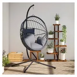 vidaXL Hängesessel Ei-Design mit Ständer Grau Rattan und Stahl