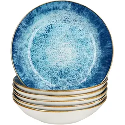 Marina 6er Set Suppenteller blau 450ml Porzellan Teller tief Pasta Ozean maritim