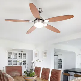ETC Shop Rgb Led Deckenventilator Deckenlampe Vor Rücklauf 3 Stufen Zugschalter Fernbedienung dimmbar, Montage an Schrägen, 1x 4,8w 470lm warmweiß, Dxh 132 x 40,6 cm