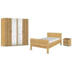 Schlafzimmer-Set RAUCH "Komplettschlafzimmer Schlafzimmer EVELYN", braun (asteiche), Bett 120x200cm + ohne Matratze, B/H: 120cm x 200cm, Holzwerkstoff, Schlafzimmermöbel-Sets, Schrank und Bett in 2 Breiten, Nachttisch 2 Schubladen MADE IN GERMANY