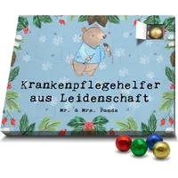 Mr. & Mrs. Panda Schoko Adventskalender Krankenpflegehelfer Leidenschaft - Blau Pastell - Geschenk, Schokoladen Adventskalender, Kollege, Kollegin,... - Blau