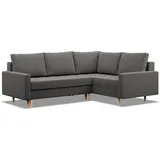 mebligo Rechts Ecksofa mit Schlaffunktion, Ottomane, Dunkelgrau - Grau