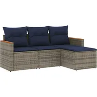 vidaXL 4-teiliges Gartensofa-Set mit Kissen, grau, Polyrattan - Grau