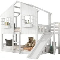 XDOVET Etagenbett, Kinderbett, Mit Kinderrutsche, Mit Dach und Fenster,