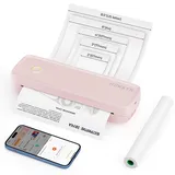 MUNBYN Mobiler Drucker Bluetooth Thermodrucker A4 203DPI Inkless Printer Kompatibel mit Android & iOS für Handy & Laptop, Unterstützt 210x297mm A4 Thermopapier, Tragbar, ITP04, Rosa