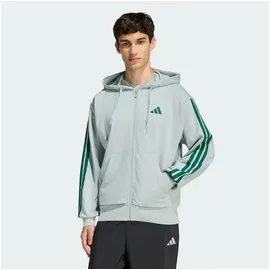 adidas Herren Kapuzensweat Essentials 3-Streifen French Terry, Größe S in Silber WOSA/CGREEN