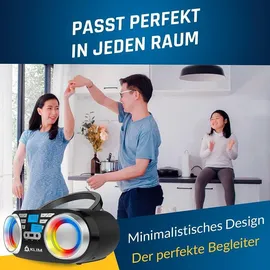 Klim Boombox B3 Tragbarer CD Player + FM Radio, CD, MP3, Bluetooth, AUX, USB, RGB LED + Kabel- & kabelloser Betrieb mit wiederaufladbaren Akku + Verbesserte CD-Laserlinse + Digitaler EQ + Version