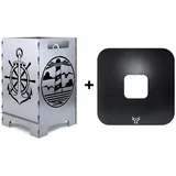 tuning-art FK07 Feuertonne Grill-Set | Feuerkorb Steckbar + Feuerplatte | Grillplatte, Größe:Anker 45L + Grillplatte