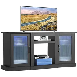 VEVOR TV-Ständer für 65 Zoll Fernseher TV Schrank mit Lichtleiste Tisch Holz