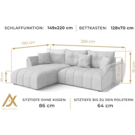 ax living L Form Ecksofa, grün Verciani Schlaffunktion Bettkasten 266cm - Grün