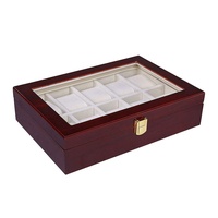 Uhrenbox Luxuriöse Uhrenbox aus Holz, Uhrenhalter für Uhren, Herren, Glasabdeckung, Schmuck-Organizer, Multi-Slot-Uhren-Organizer, roter Uhren-Organizer für Aufbewahrung und Präsentation (Farbe: 10