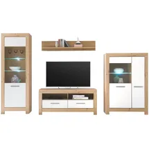 Stella Trading Wohnwand BALIN, Artisan Eiche Dekor - Weiß matt - 4-teilig - mit LED-Beleuchtung