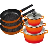 6tlg. KING Vorteilsset ORANGE: 3tlg. Kochtopfset Aluguss Orange, 3xKochtöpfe in Ø16,Ø20,Ø24cm +3x Bratpfannen in Ø20cm,Ø24cm,Ø28cm KING® SH...