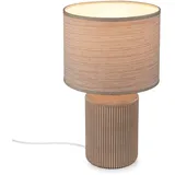 Briloner - Tischlampe mit Stoffschirm, Keramikfuß, Lampe, Nachttischlampe, Tischleuchte, Dekolampe Flur, Bürolampe, Leselampe, Wohnzimmer, Schlafzimmer, 22x37,5 cm (DxH), Braun