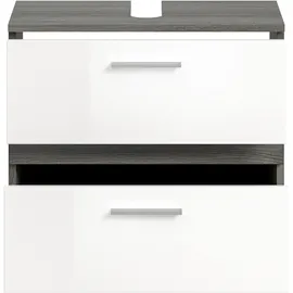 WELLTIME Waschbeckenunterschrank WELLTIME "LUCCA, TOPSELLER, Breite 60 cm, 2 Schubkästen, hochwertige MDF Front", weiß (rauchsilber nachbildung, weiß hochglanz tiefzieh), B:60cm H:57cm T:34cm, FSC-zertifizierter Holzwerkstoff, Schränke, Waschbeckenunterschrank,