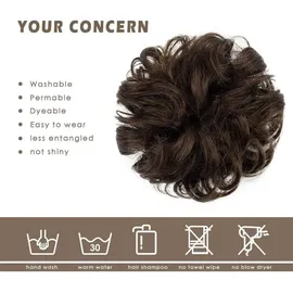 luxuskollektion BARSDAR Echthaar Haarteil Haargummi 100% Braun Lockig Dutt