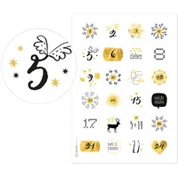 24 Adventskalenderzahlen WEISSGOLD Potpourri figural, (gold = simuliert) Aufkleber, Adventskalender, Zahlenaufkleber, goldgelb, 40mm, Advent, sticker, frauen
