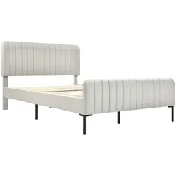 Merax Doppelbett 140x200 Polsterbett aus Leinen mit Höhenverstellbares Kopfteil & Lattenrost Beige