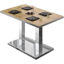 BM | Bistrotisch | B:T:H 110 x 60 x 75 cm | Eiche / Edelstahl | Rechteckig | Edelstahl Rand