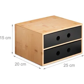 Relaxdays Schreibtisch Organizer, 2 Schubladen, Bambus & MDF, Schreibtischbutler Büro, HBT: 15x25x20 cm, Natur/schwarz
