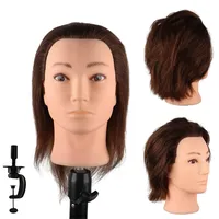 DaizySight Mann Frisierkopf 100% Echthaar, Frisurenkopf Männlicher Haarschnitt Übungskopf mit Braun Haar, Friseur Kopf Mannequin Head Puppenkopf mit Tischklemme (35 cm)