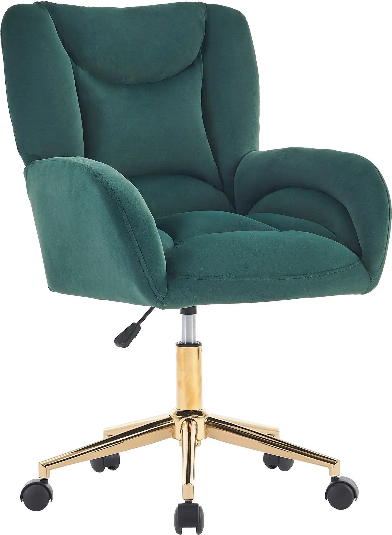 Höhenverstellbarer Drehstuhl, Samtstoff und goldenen Beinen, ergonomischem Design, für Büro, Schlafzimmer, 62x64x88-97 cm, Grün