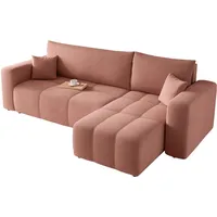 GREKPOL Sofa mit Schlaffunktion 145x248 - Rosa Ecksofa mit Schlaffunktion und Bettkasten - Sofa 3 Sitzer - Schlafsofa - Couch - Schlafsofa mit Bettkasten