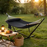 Woltu Hängematte Doppelhängematte Mit Gestell Seitentasche Kissen, Hängeliege Belastbar Bis 250 Kg, Für 2 Personen, Für Garten Terrasse Balkon Camping, Anthrazit
