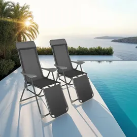 Tectake 2er Set Gartenstuhl Jana 146,5 x 59 x 117,5 cm dunkelgrau