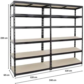 Proregal Schwerlastregal Metall 220x120x60 cm schwarz 6-Ebenen