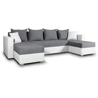 Wohnlandschaft mit Schlaffunktion Beno - U-Form Couch, Ecksofa mit Bettkasten, Couchgranitur mit Bettfunktion, Polsterecke, Big Sofa, Polstergarnitur (Weiß + Dunkelgrau (Cayenne 1111 + Enjoy 23))