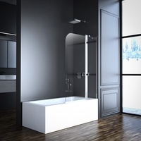 Goezes 100x140cm Duschwand für Badewanne, Duschabtrennung Schwenktür mit festem Segment 6mm Nano Easy Clean Glas Duschtrennwand Badewannenfaltwand Badewannenaufsatz
