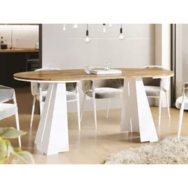 WFL GROUP Runder ausziehbarer Esstisch mit weißem Metallgestell - moderner industrieller Tisch für Esszimmer oder Küche - 120 cm bis 200 cm - EU - Craft E... - Braun