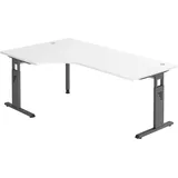 Hammerbacher Gradeo höhenverstellbarer Schreibtisch weiß L-Form, C-Fuß-Gestell grau 200,0 x 80,0/120,0 cm