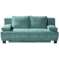 CASAVANTI Schlafsofa JUNA türkis - Inklusive Bettkasten - Liegefläche 140 x 197 cm - Rückenkissen - Lendenkissen - Cordoptik - Polyschaum - Blau - Grün - Stauraum - Rücken echt bezogen