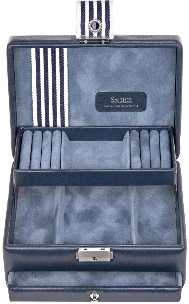 Schmuckkoffer SACHER "Carola, 15.509.294008" Aufbewahrungsboxen Gr. B/H/T: 19 cm x 14 cm x 9,5 cm, blau Schmuckaufbewahrung Made in Germany