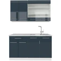Vicco Küchenzeile Fame-Line 140 cm Dunkelblau Hochglanz/Weiß