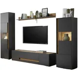 furn.design Wohnwand Center in grau matt und Wotan Eiche Wohnkombination 4-teilig 310 x 197 cm