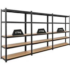 Proregal Mega Deal 3x Schwerlastregal Ragnar HxBxT 180 x 120 x 40 cm Fachlast 175 kg Schwarz Garagenregal Kellerregal Werkstattregal Steckregal