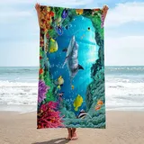 Strandtuch 80X160 cm Ozean Delphin, Microfaser Strandtuch Badetuch Groß, Schnell Trocknen Strandhandtuch, Strandtücher Herren Frauen Badetücher, Strandlaken, Handtuch