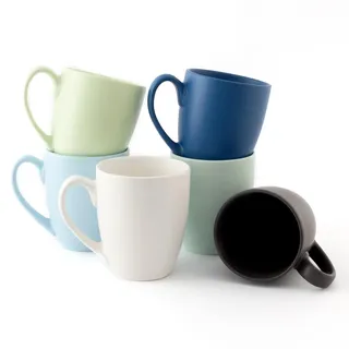 Hanseküche Kaffeebecher Set Groß – Kaffeetassen aus hochwertiger und massiver Keramik, große Henkel, große Becher (Pastellblau, 6er Set)