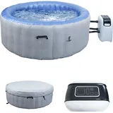 Mendler Whirlpool HWC-N97, 5 Personen, In-/Outdoor heizbar aufblasbar Pumpe PVC laminiert, rund Ø 198cm, grau-blau