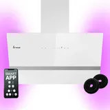 KKT KOLBE Dunstabzugshaube 80 cm 782 cbm/h Umluft Abluft Kopffrei Wandhaube Weiß Glas Smart WiFi App WLAN RGBW-LED-Beleuchtung ECCO8005WM - Weiß/Silber