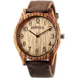 Alienwork Armbanduhr Herren Damen Braun Canvas-Armband Gelb Holzuhr Natur-Holz
