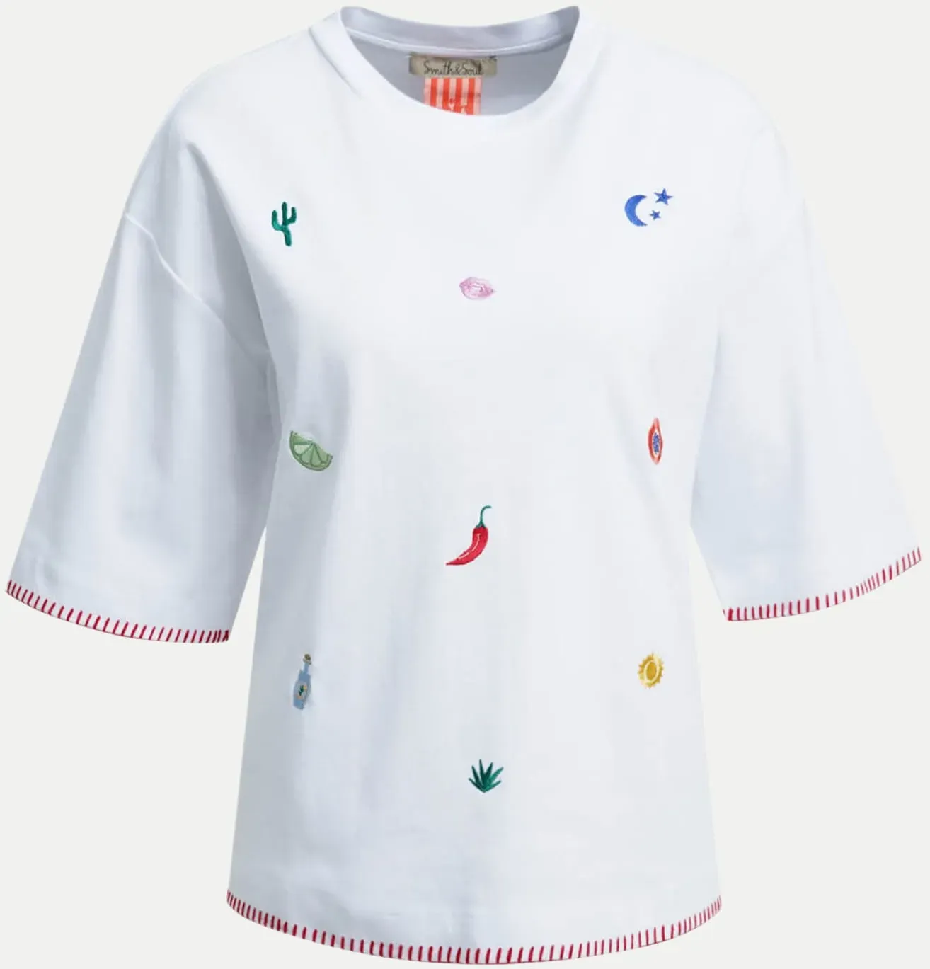 Boxy T-Shirt mit Stickerei Weiß S