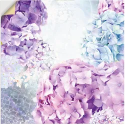 Wandbild ARTLAND "Blau und Pink Hortensie", blau (farbe bild(er): blau), B:40cm H:40cm T:0,1cm, Dekorfolie, Bilder, als Leinwandbild, Wandaufkleber in verschied. Größen