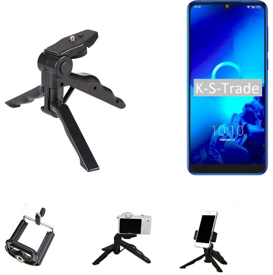 K-S-Trade für Alcatel 3 (2019) Smartphone-Halterung, (Stativ Tisch-Ständer Dreibein Handy-Stativ Ständer Mini-Stativ) schwarz